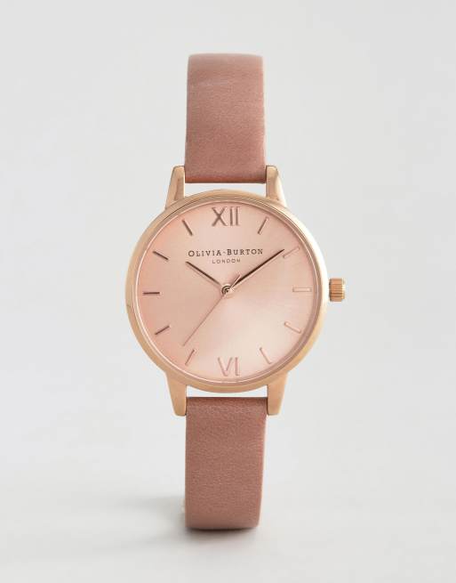 Olivia Burton - Montre avec bracelet en cuir et cadran de taille moyenne - Rose
