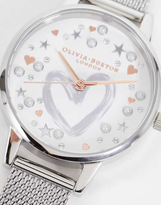 Olivia Burton - Montre avec bracelet en maille et cadran orné d'un cœur - Argenté, 3 de 4