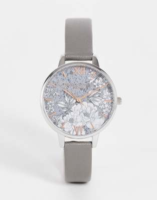 Olivia Burton - Montre avec cadran à motif floral et bracelet gris