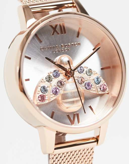 Olivia Burton Montre pour femme motif abeille arc en ciel avec bracelet en maille