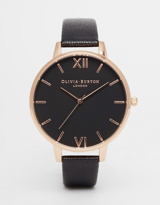Olivia Burton OB15BD66 big dial leather watch in black & rose gold