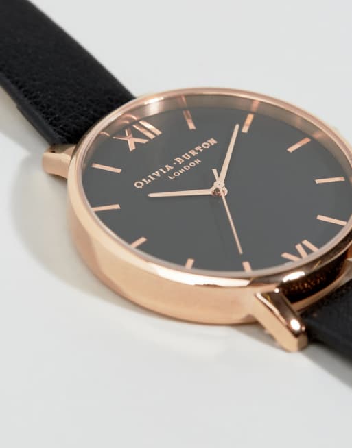 Olivia burton black outlet and rose gold watch