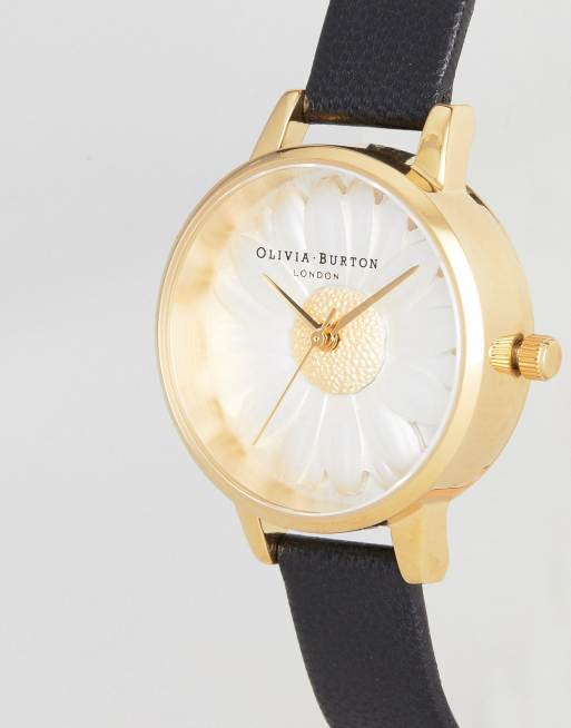Olivia Burton - OB15EG38 3D - Middelgroot zwart leren horloge met madelief, 2 van 4