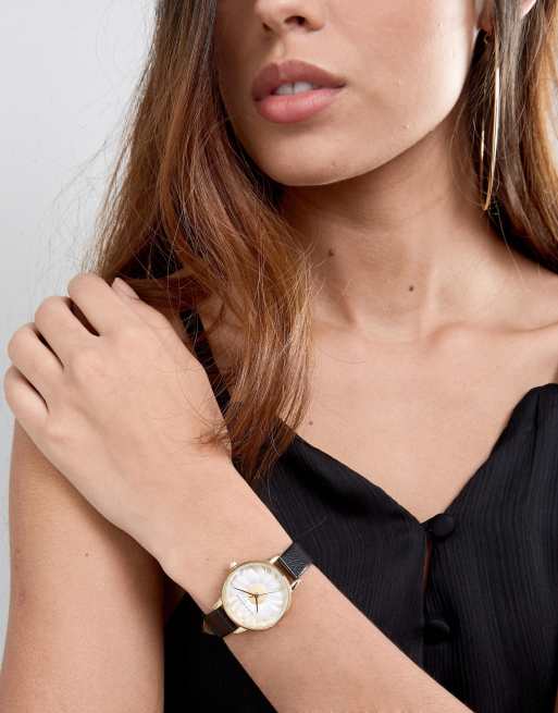 Olivia Burton - OB15EG38 3D - Middelgroot zwart leren horloge met madelief, 3 van 4