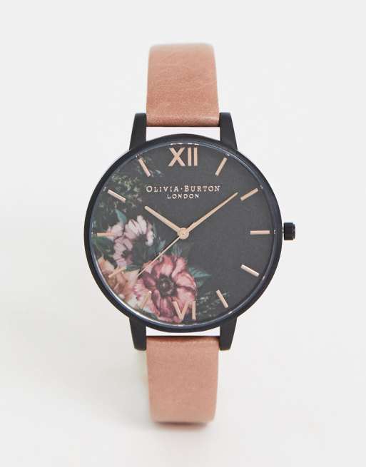 Olivia Burton OB15FS60 Montre à bracelet en cuir motif floral Rose Olivia Burton OB15FS60 Montre à bracelet en cuir motif floral Rose