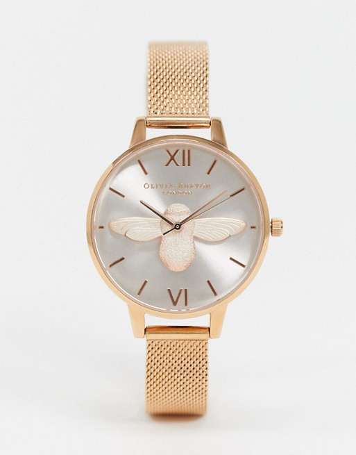 Olivia Burton OB16AM161 3D Bee with rose gold mesh strap watch