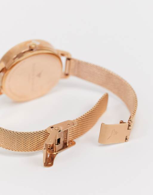 Olivia Burton OB16AM161 3D Bee with rose gold mesh strap watch ASOS