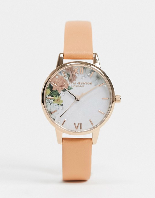 Olivia Burton OB16BF30 Sparkle floral leather watch in coral