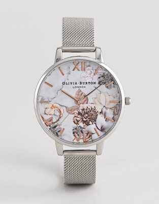 Olivia burton marble floral 2024 rose gold mesh watch