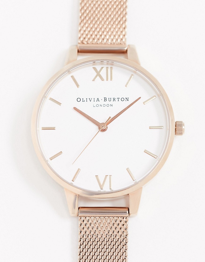 Olivia Burton - OB16DE10 - Mesh horloge met witte wijzerplaat in licht roségoud