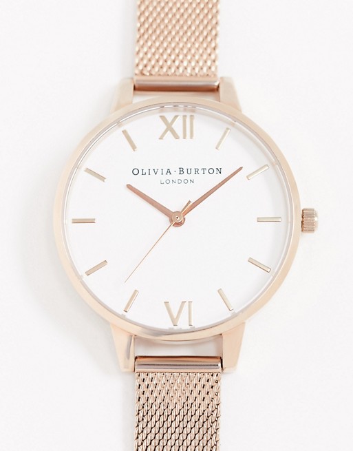 Olivia Burton OB16DE10 White Dial pale rose gold mesh watch