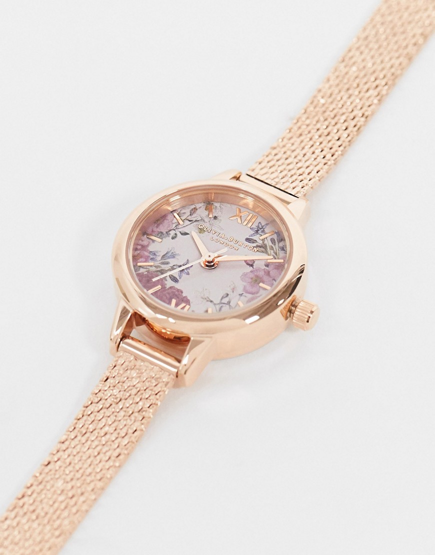 Olivia Burton – OB16EG156 – Klocka med ram i roséguld, blommig urtavla och armband i mesh