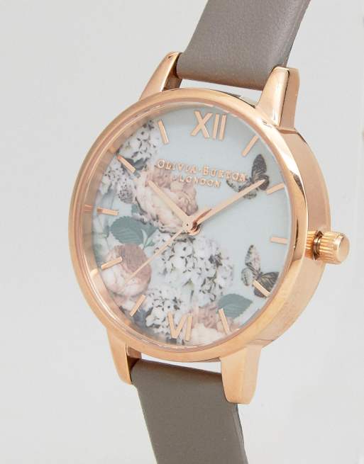 Olivia Burton OB16EG67 Enchanted Garden London Leather Watch In Gray Rose Gold