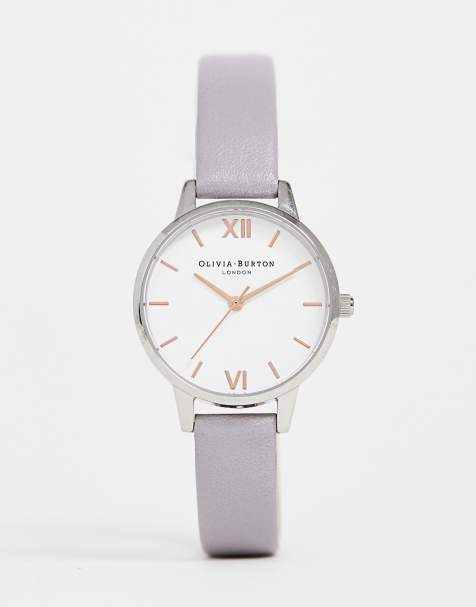 Olivia Burton – OB16MDW26 – Mittelgroße Lederarmbanduhr in Grau/Flieder