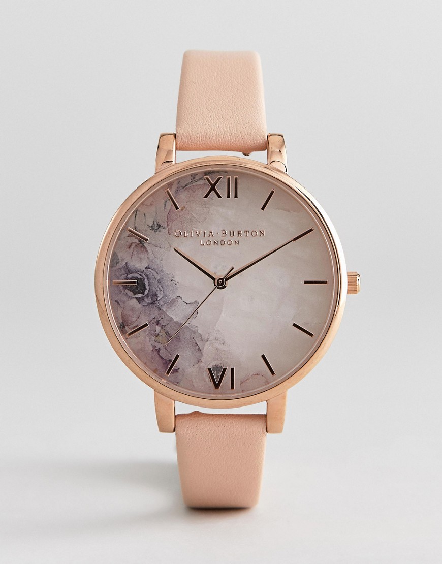Olivia Burton OB16SP03 Semi Precious Stone Leather Watch In Blossom-Pink