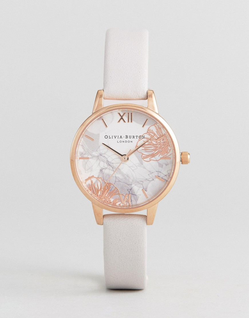 Olivia Burton – OB16VM12 – Klocka med armband i läderimitation och abstrakta blommor-Rosa