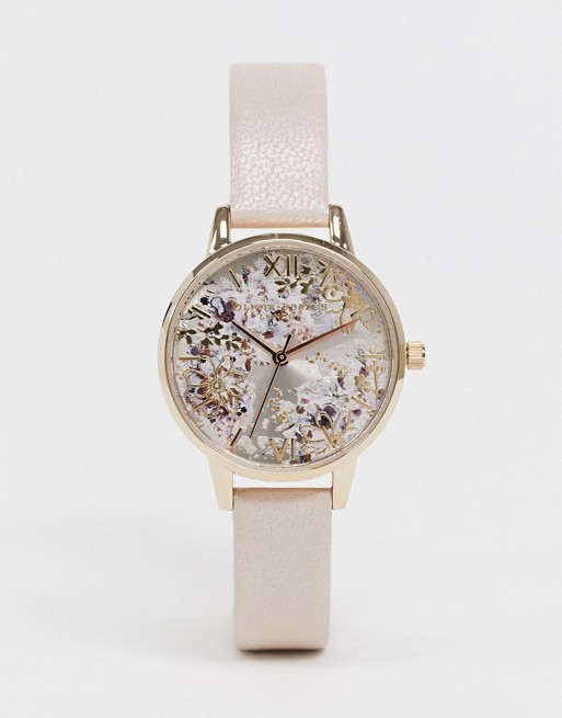 Olivia Burton OB16VM47 Abstract floral leather watch in pink