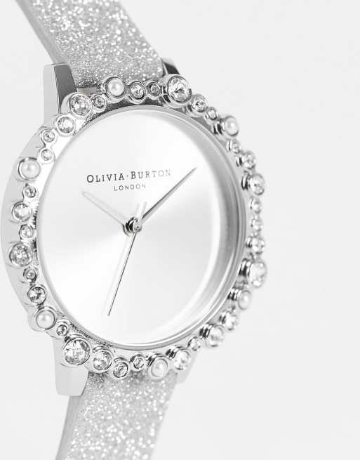 Olivia Burton Orologio argento glitter con bolle sul quadrante