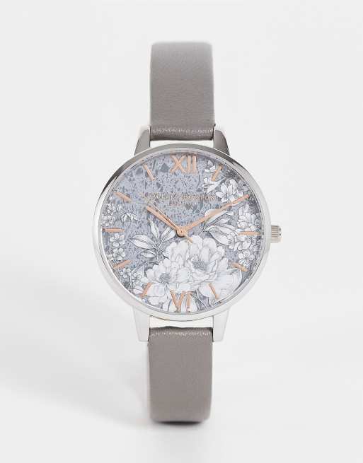 Olivia Burton - Orologio con cinturino grigio e quadrante a fiori