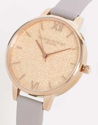Olivia Burton - Orologio con cinturino in pelle grigio gesso con strass sul quadrante - LBLUE