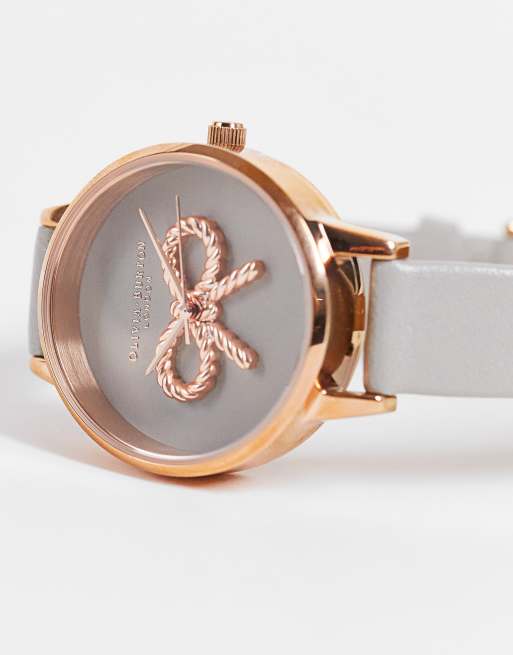Olivia Burton - Orologio in vera pelle grigio e oro rosa con fiocco, 4 di 4