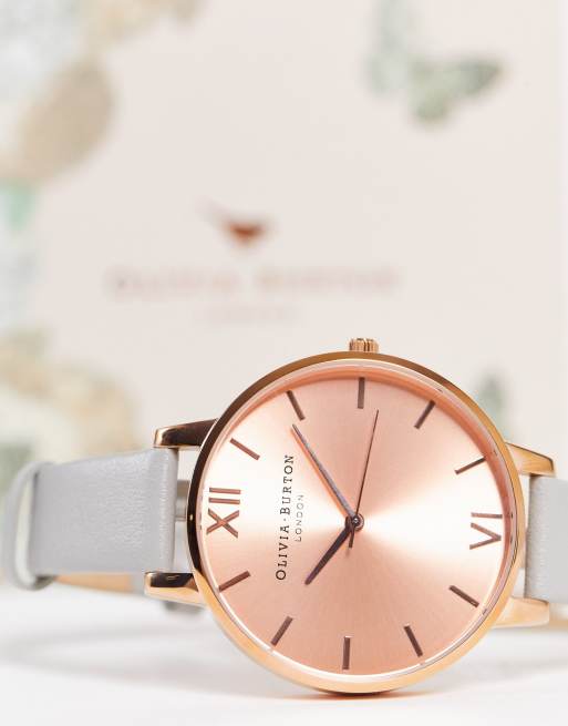 Olivia burton grey clearance and rose gold watch