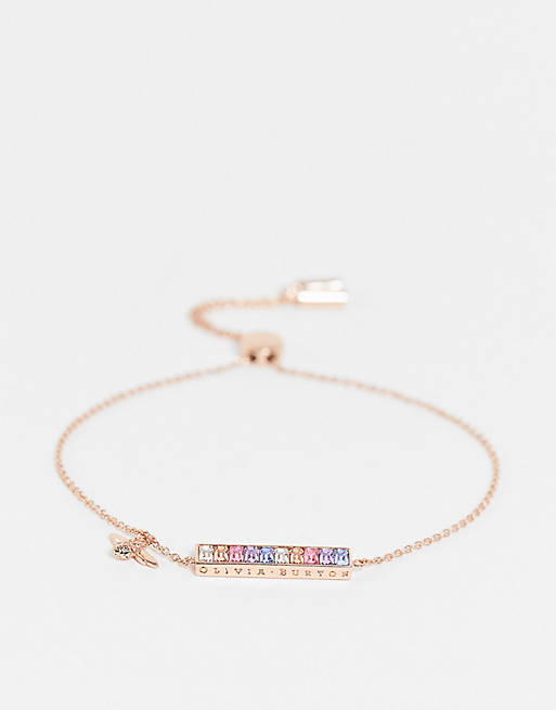 Olivia burton Rainbow Baguette Bracelet and Bee Charm in rose gold