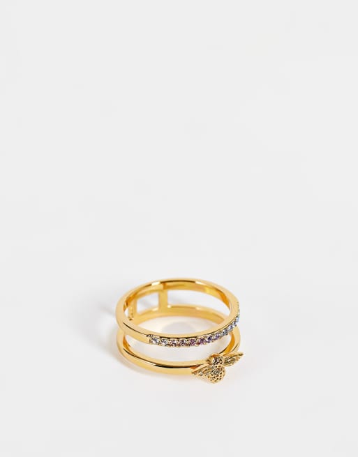 Olivia Burton rainbow bee double ring in gold