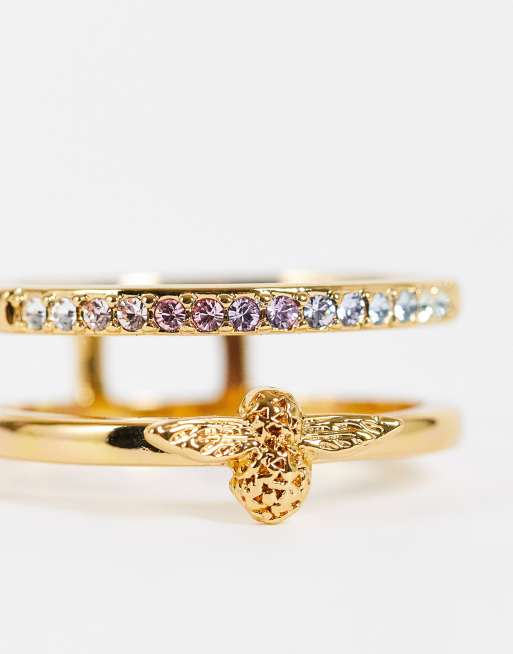 Olivia Burton rainbow bee double ring in gold ASOS