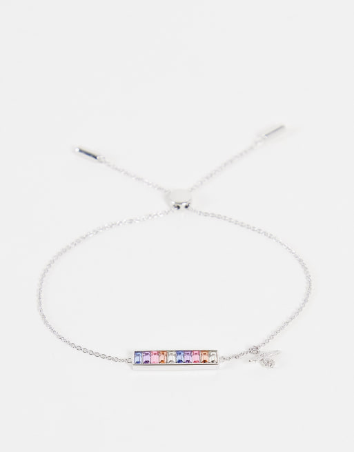 Olivia Burton rainbow gem chain bracelet with bee charm in silver