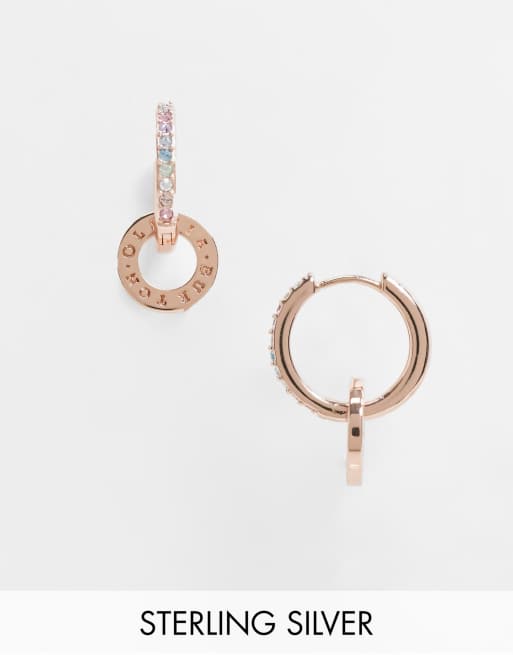 Olivia Burton rainbow interlink huggie hoops in rose gold plate