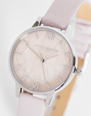 Olivia Burton real leather watch in light pink and silver