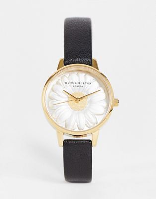 Olivia Burton real leather watch with 3D daisy face