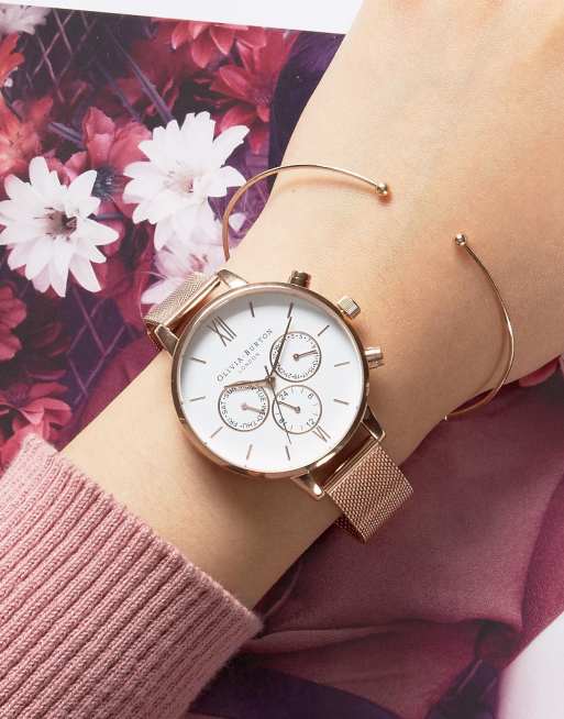 Olivia Burton Rose Gold Chrono Detail Mesh Watch