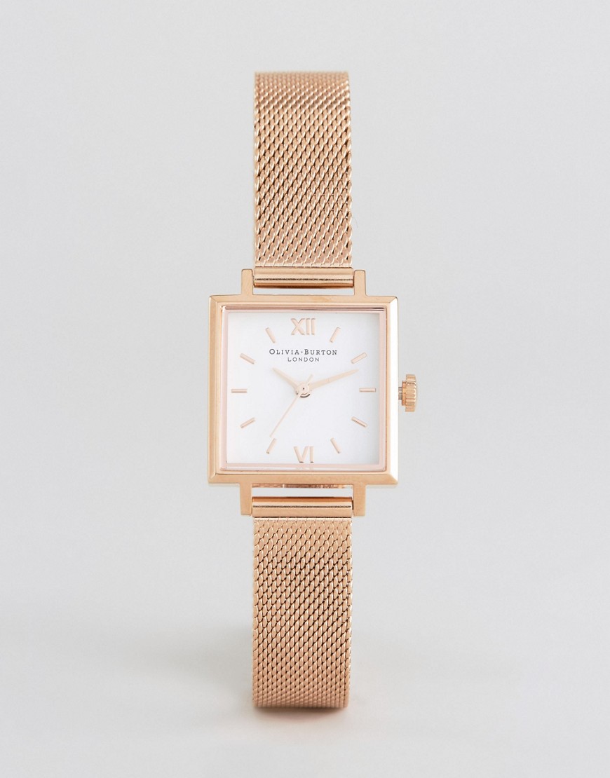 Olivia Burton - Rosé-gouden horloge met vierkante wijzerplaat en mesh band