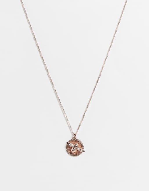 Olivia Burton – Roséguldfärgat halsband med runt hänge och 3D-bi