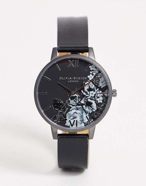 Olivia Burton Shoreditch leather watch in black