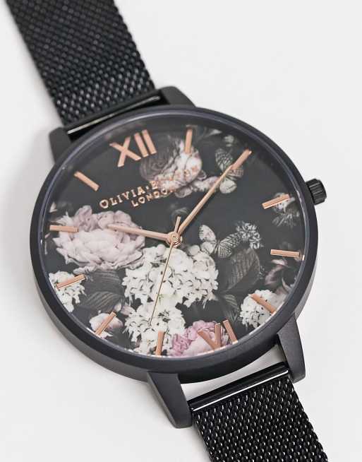 Olivia burton 2025 black floral watch