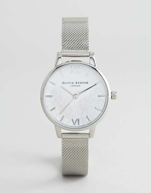 Olivia burton lace hot sale detail silver mesh watch