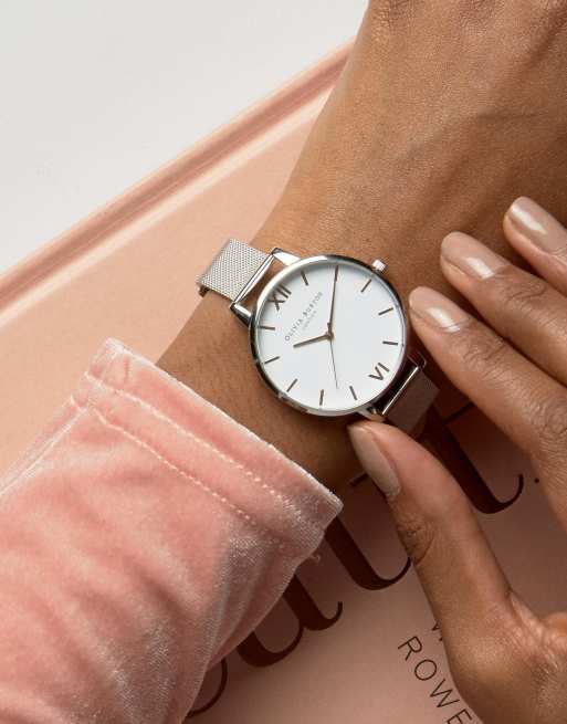 Olivia Burton silver large white dial mesh watch ASOS