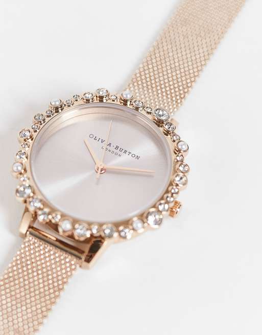 Olivia Burton - Ur med bobleurskive og mesh-rem i rosaguld, 2 af 4