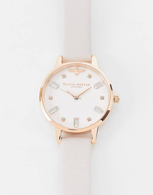 Olivia Burton watch with rose gold details and blush strap