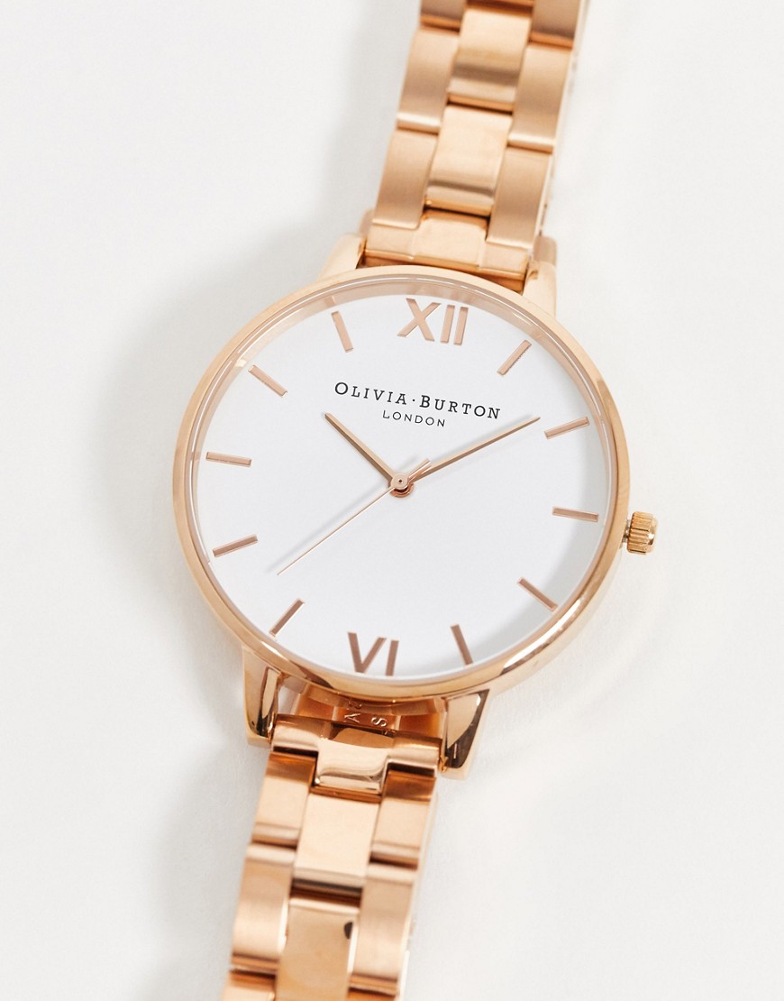Olivia Burton white dial bracelet watch in rose gold