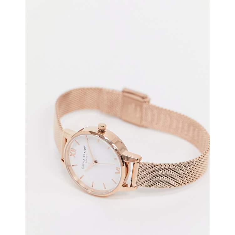 Olivia Burton white dial midi mesh watch in rose gold ASOS