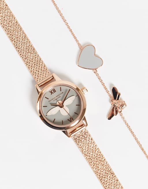 Olivia Burton womens lucky bee watch gift set