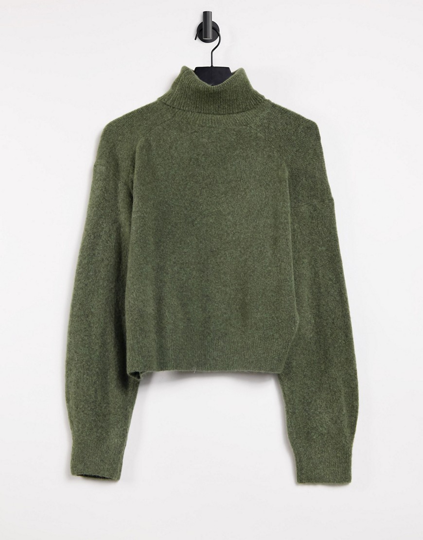 Оливково-зеленый меланжевый свитер с высоким воротом Weekday Aggie-Зеленый цвет