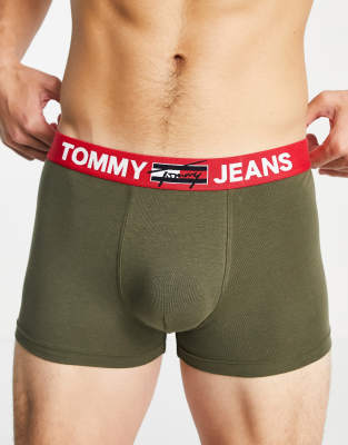 фото Оливковые боксеры-брифы с логотипом на поясе tommy jeans-зеленый цвет