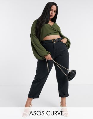 фото Оливковый фактурный топ с рукавами "летучая мышь" asos design curve-зеленый asos curve