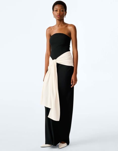 Omnes Abigail dress - knitted contrast-panel dress, occasion wear in ivory/black