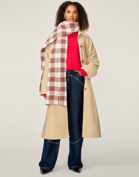 Omnes Accessories rejina soft brushed wide check scarf in brown - view 1